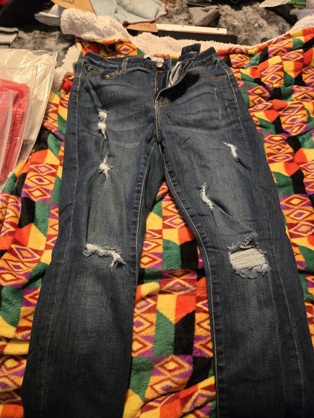 Rainbow Skinny Ripped Dark Blue Jeans